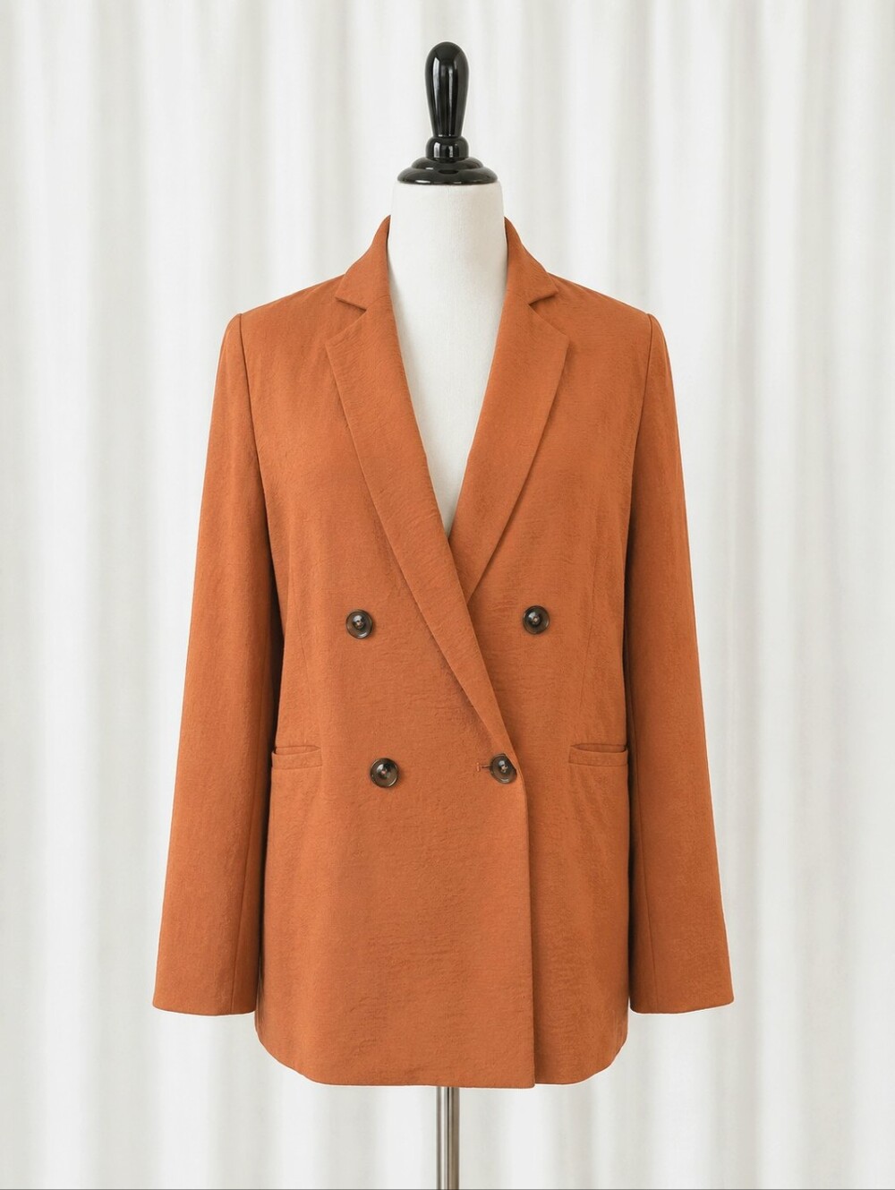 Tea Rose Los Angeles Burnt Orange Crepe Texture Oversized Double Breasted Blazer